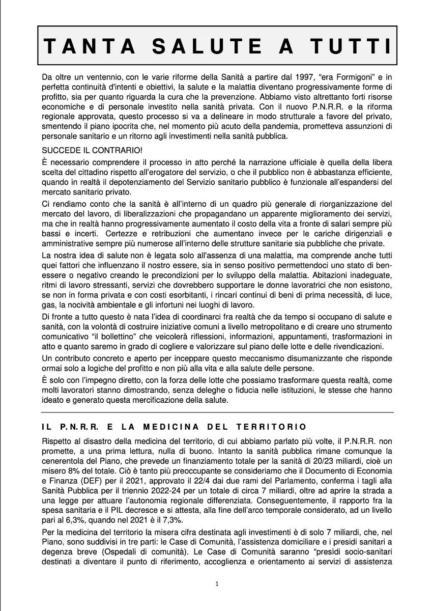 Bollettino n° 1 – Gennaio 2022